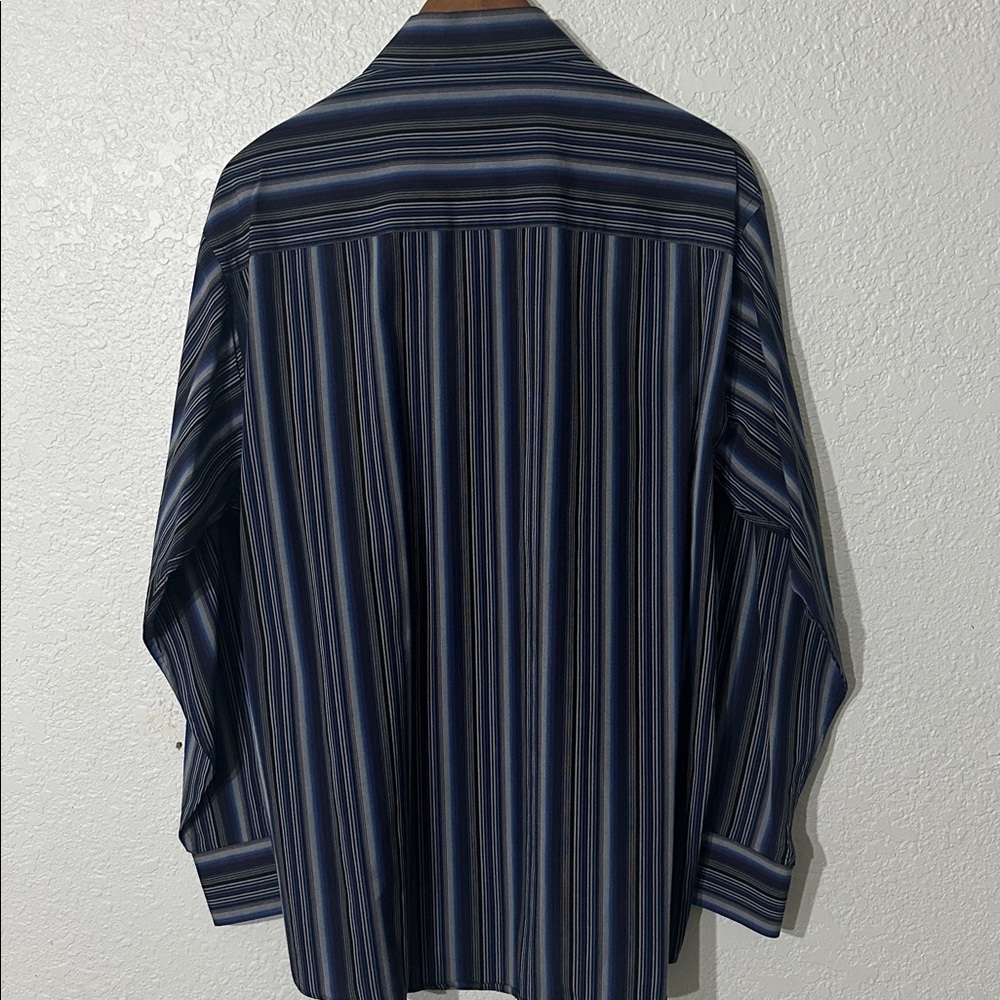 Kenneth Cole Men Navy Blue Black Striped Button Down Luxury Shirt Size 34-35 / M - Picture 5 of 8